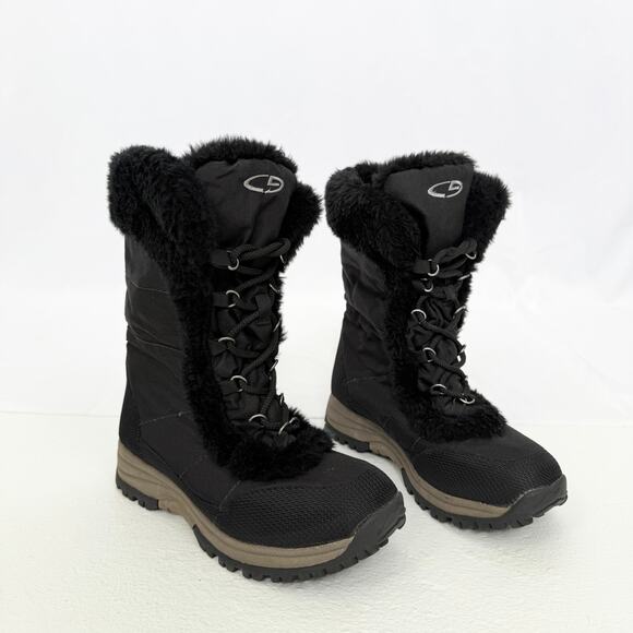 CG Neveah Black Faux Fur Winter Snow Boots Lace Up, Size 7 - Picture 1 of 8